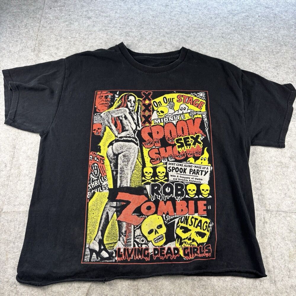 Rob Zombie Living Dead Girls Graphic Tee T-Shirt Halloween Raw Hem Large Cotton